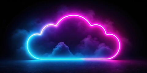 Poster - Abstract cloud illuminated with neon light ,  render, abstract, cloud, neon, light, bright, futuristic, digital, technology, modern