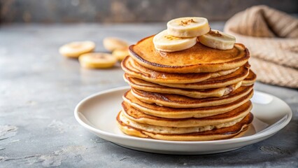 Canvas Print - Delicious and healthy banana protein pancakes on a plate , breakfast, homemade, nutritious, protein powder, banana