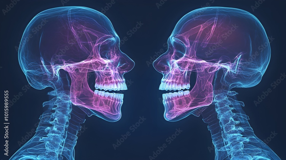 Digital X-ray style, showcasing jaw and teeth repositioning over time ...