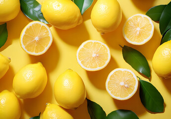 Wall Mural - fresh lemons as background, top view