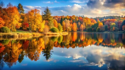 Wall Mural - Tranquil autumn landscape with serene lake , autumn, landscape, peaceful, tranquil, serene, lake, reflection, nature, calm, scenic