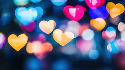 Wall Mural - colorful heart bokeh lights for romantic background