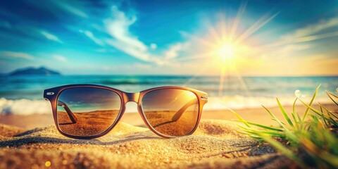 Close-up of sunglasses with a gentle summer background , sunglasses, summer, background, close-up, fashion, accessories