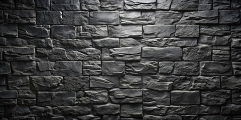 Canvas Print - Black stone wall background with rough texture , stone, dark, background, texture, rough, grunge, black, brick