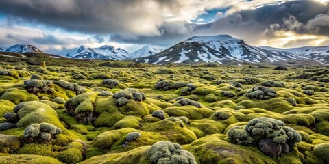 Wall Mural - Eldhraun lava fields landscape in Iceland covered with moss and snow, Eldhraun, lava fields, landscape, Iceland, moss, snow