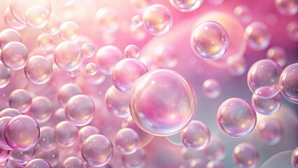 Canvas Print - Elegant pink bubbles floating through a dreamy pastel background, pink, bubbles, elegance, journey, pastel, dreamy, abstract