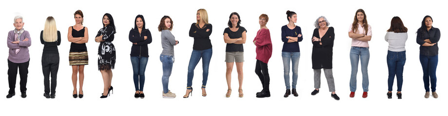 Wall Mural - large group of women arms crossed on white background