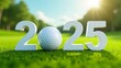 © Ekaterina - Golf ball with white letter 2025 on a golf field background, 2025 new year sport concept.