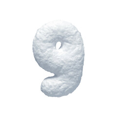 Poster - Number 9 made of snow realistic 3d design isolated on background. Nine sign made from snowy white texture. Vector illustration