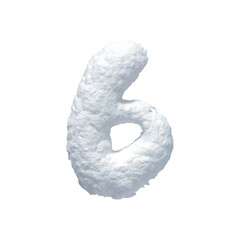 Poster - Number 6 made of snow realistic 3d design isolated on background. Six sign made from snowy white texture. Vector illustration