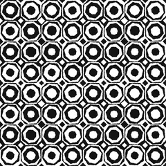 Leinwandbilder - Checkerboard pattern with alternating black and white tiles. Black and white seamless pattern with rings inside the cells.