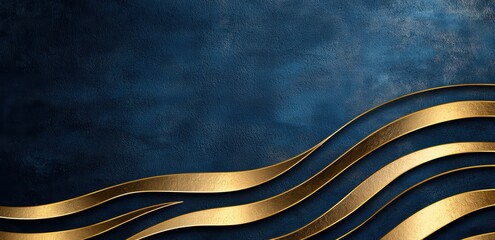 Poster - abstract golden waves on dark blue background