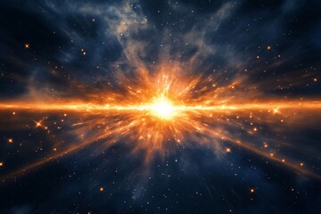 Poster - An epic depiction of a colossal space explosion with radiant energy rays spreading across, representing transformation, energy, and the birth of a new celestial entity.