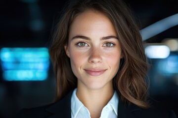 Poster - Thoughtful young woman with brown hair looking at camera