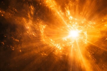 Poster - An explosion of radiant golden light fills the vast emptiness of space, depicting a dynamic cosmic phenomenon, often associated with energy and transformation.