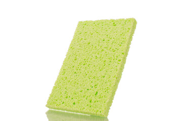 One absorbent sponge, macro, isolated on white background.
