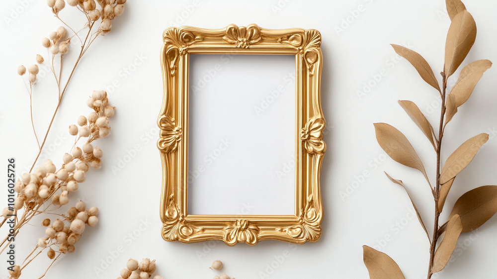 Ornate gold wedding frame with intricate floral details, surrounded by ...