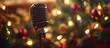 © GoDress - A vintage microphone set against a backdrop of a Christmas tree with twinkling lights and ornaments.