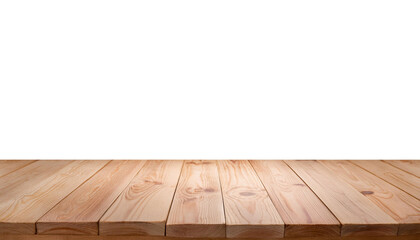 Wood table top on white background, Use as product display montage.