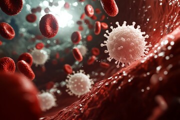 Aufkleber - This image shows an artistic visualization of white blood cells actively engaging and combating infection within a bloodstream, illustrating the human immune response.