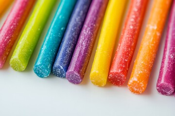 Poster - An enticing display of colorful candy sticks neatly aligned in vibrant hues, inviting a sense of joy and delight with their vivid and eye-catching appearance.