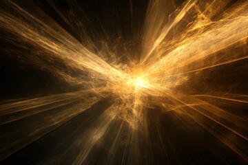Poster - A dramatic burst of light in golden hues creates an ethereal and abstract design, evoking a sense of energy and transformation in an expansive dark space.