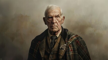 Wall Mural - Portrait of a Senior Man Wearing Plaid and a Tie