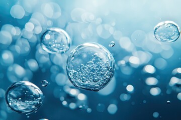 water bubbles on blue background. this photo can be used for designs about cleanliness, purity, and 