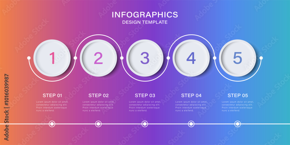 Neomorphism design infographic, 5 step timeline illustration. Stock ...