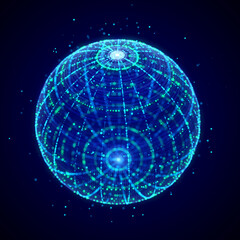 Poster - futuristic sphere made of particles for connect network. flow of particle in cyberspace. space energ
