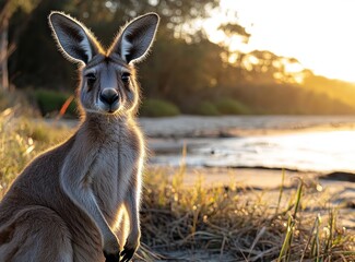 Canvas Print - Kangaroo at Sunset on the Beach