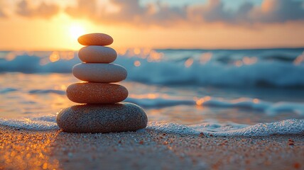 Canvas Print - Serene Beach Stones at Sunset