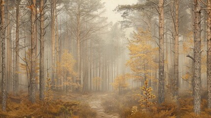 Poster - A Path Through a Misty Autumn Forest