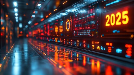 Poster - Futuristic data dashboard with glowing charts and indicators projecting insights for 2025