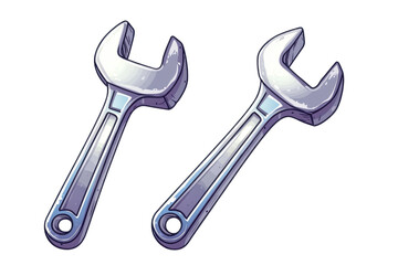 Illustration of two cartoon-style wrenches on a transparent background. Perfect for mechanic, tool, or repair themes.