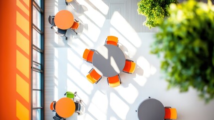 Poster - A wide shot of a classroom with desks arranged in a collaborative layout, promoting student interaction.