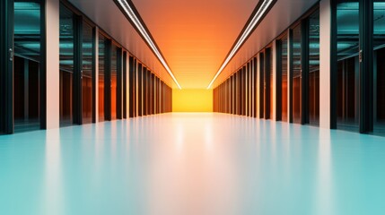 Canvas Print - A view of a large data center with air conditioning systems and cables running throughout the space.