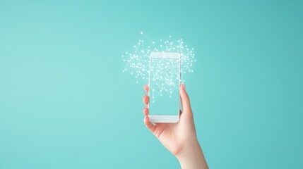 Poster - A hand holding a smartphone, displaying a map with connected lines representing network coverage.