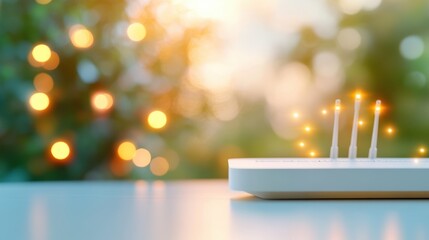 Poster - A close up of a wireless router with multiple devices connected, showcasing the seamless flow of data through the air.