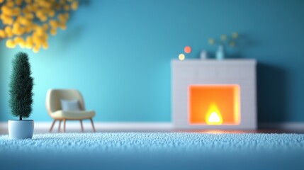 Poster - A cozy living room with a fireplace crackling and a family gathered around.