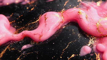 Poster - A pink and gold swirl of paint on a black background. The gold and pink colors create a sense of luxury and opulence