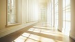 © ElenaX - Serene sunlit classical corridor with wooden floor large windows