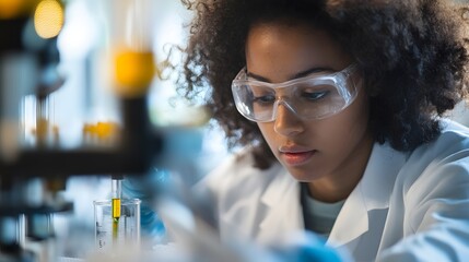 Poster - a young female scientist conducting a laboratory experiment