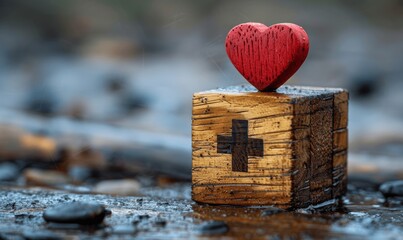 Workplace Safety and Health Care Awareness with Wooden Cube Symbols for Zero Accidents and Secure Work Environment