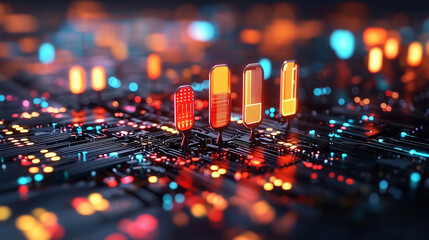 Leinwandbilder - Digital technology and data visualization come together in this vibrant, abstract representation of circuit board. glowing elements symbolize connectivity and innovation, creating futuristic