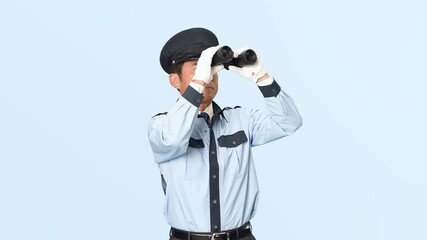 Poster - 双眼鏡で周りを見る男性警備員