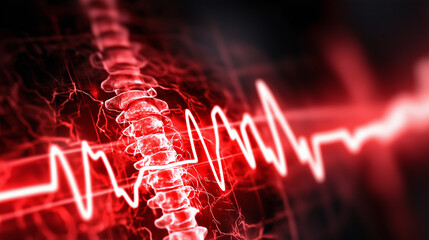 Poster - close up view of heart rate monitor displaying vibrant red heartbeat pattern, symbolizing health and vitality. intricate design highlights importance of monitoring heart activity