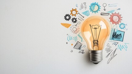 Poster - Creative light bulb with colorful gear illustrations