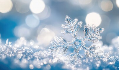 A close-up of snowflakes on a fresh, sparkling white and blue background.