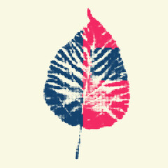 Poster - The illustration is in halftones. A leaf of a paper tree on a light background. The leaf of the tree is drawn with dots.